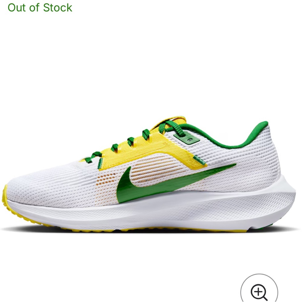 NWOT Oregon Ducks Nike Unisex Zoom Pegasus 40 Running Shoes-White Size 10 - Picture 5 of 15